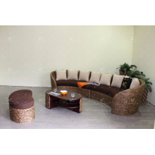 C Form Poly Rattan Wicker Wohnzimmer Set Indoor Möbel (Acacia Holzrahmen, Hand gewebt durch Korbweide Hyazinthe)